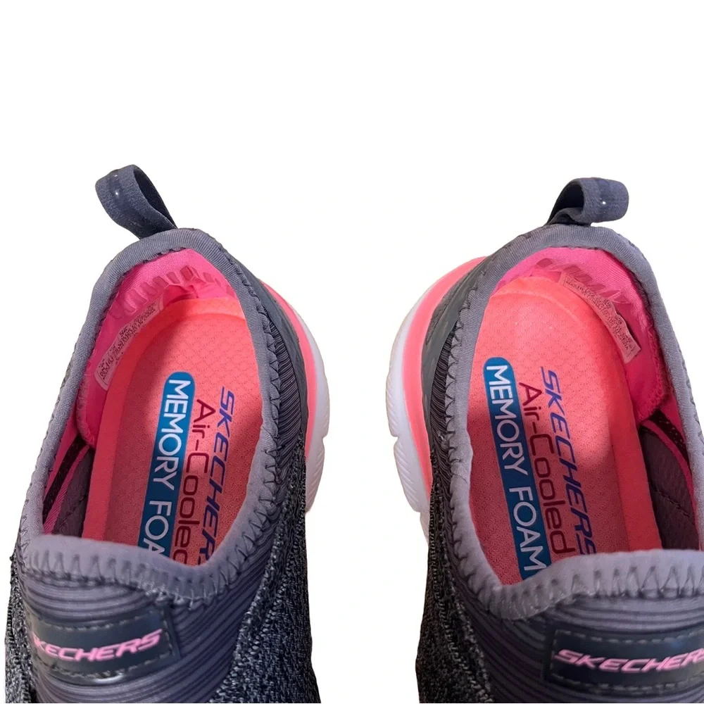 Skechers Air -Cooled Memory Foam Slip on Sz 6 Gray/Pink Comfort Sneakers EUC